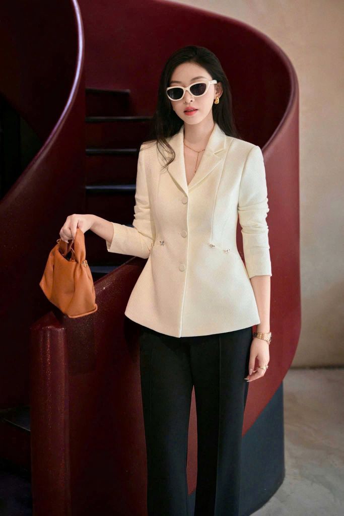 KS1751 - SET ÁO VEST TÚI ĐÍNH NƠ - QUẦN TÂY ĐEN