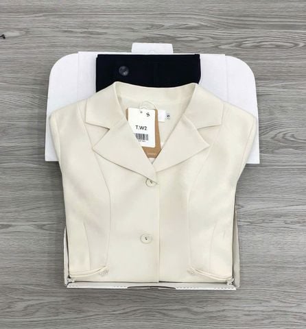 KS1751 - SET ÁO VEST TÚI ĐÍNH NƠ - QUẦN TÂY ĐEN