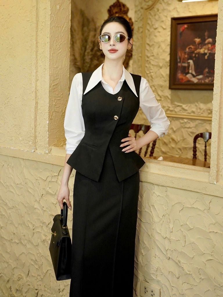 VGU2191 - SET 3 MÓN ÁO GILE + ÁO SƠ MI + CHÂN VÁY