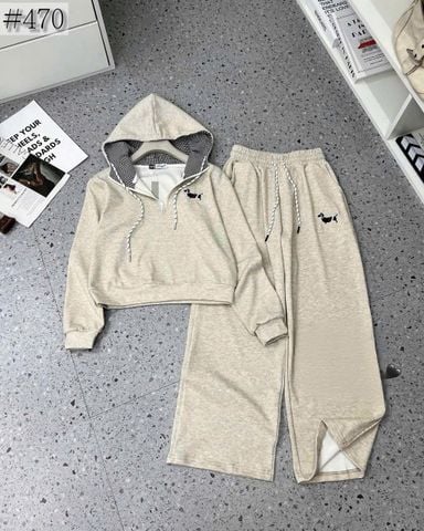 SKY9902 - SET BỘ ÁO KHOÁC THÊU LOGO CÚN + QUẦN DÀI ( MÀU HỒNG DA)