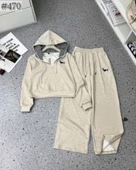 SKY9902 - SET BỘ ÁO KHOÁC THÊU LOGO CÚN + QUẦN DÀI ( MÀU HỒNG DA)