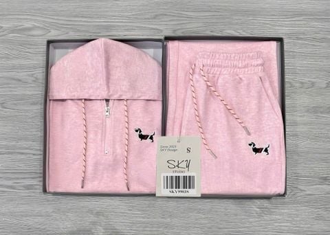 SKY9903 - SET BỘ ÁO KHOÁC THÊU LOGO CÚN + QUẦN DÀI ( MÀU HỒNG)
