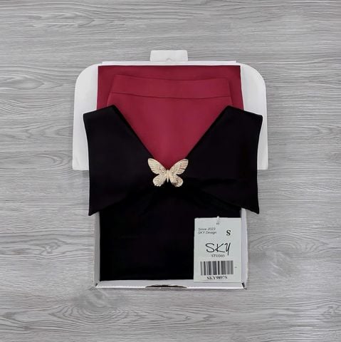SKY9897 - SET ÁO KIỂU BODY ĐÍNH TAG BƯỚM - CHÂN VÁY ĐỎ