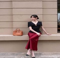 SKY9897 - SET ÁO KIỂU BODY ĐÍNH TAG BƯỚM - CHÂN VÁY ĐỎ