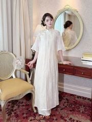 VGU2208 SET ÁO DÀI REN TAY LỠ PHỐI DÂY CHARM CAO CẤP