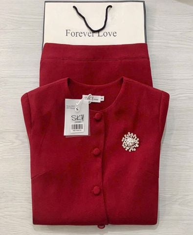 SKY6011 SET CÔNG SỞ NÚT BỌC CHÂN VÁY DÀI + TAG ĐÁ (ĐỎ)