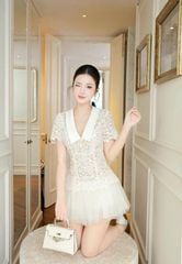 VGU2215 ĐẦM REN CỔ V NGẮN (KÈM QUẦN BH)