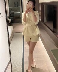 VGU2219 SET DẠ CỔ SEN TÙNG PEPLUM TAY DÀI - QUẦN SHORT