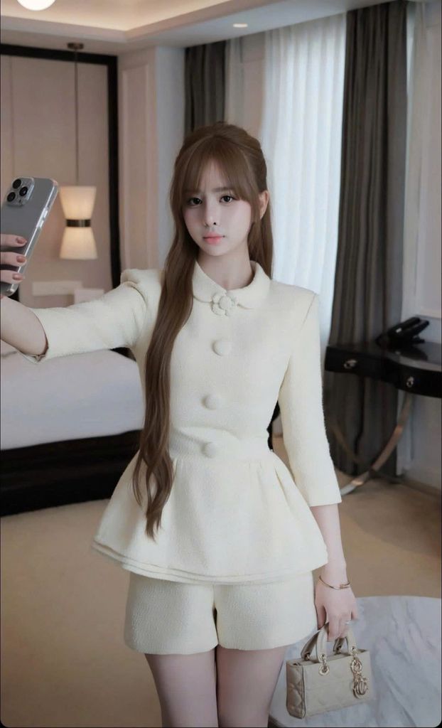 VGU2219 SET DẠ CỔ SEN TÙNG PEPLUM TAY DÀI - QUẦN SHORT