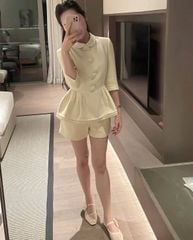 VGU2219 SET DẠ CỔ SEN TÙNG PEPLUM TAY DÀI - QUẦN SHORT