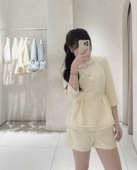 VGU2219 SET DẠ CỔ SEN TÙNG PEPLUM TAY DÀI - QUẦN SHORT