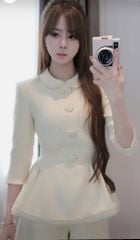 VGU2219 SET DẠ CỔ SEN TÙNG PEPLUM TAY DÀI - QUẦN SHORT