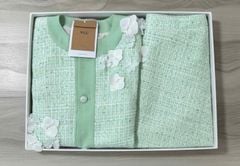 VGU2217 SET DẠ KẾT HOA XANH - CHÂN VÁY NGẮN (KO KÈM ÁO TRONG)