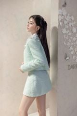 VGU2217 SET DẠ KẾT HOA XANH - CHÂN VÁY NGẮN (KO KÈM ÁO TRONG)