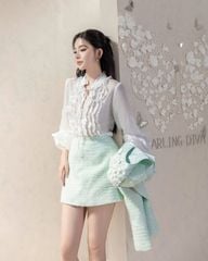 VGU2217 SET DẠ KẾT HOA XANH - CHÂN VÁY NGẮN (KO KÈM ÁO TRONG)