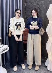 SKY0017 - ÁO THUN LẺ TAY DÀI IN CHÚ MÈO  ( MÀU XANH)