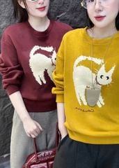 SKY0015 - ÁO THUN LẺ TAY DÀI IN CHÚ MÈO  ( MÀU VÀNG)