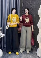 SKY0015 - ÁO THUN LẺ TAY DÀI IN CHÚ MÈO  ( MÀU VÀNG)