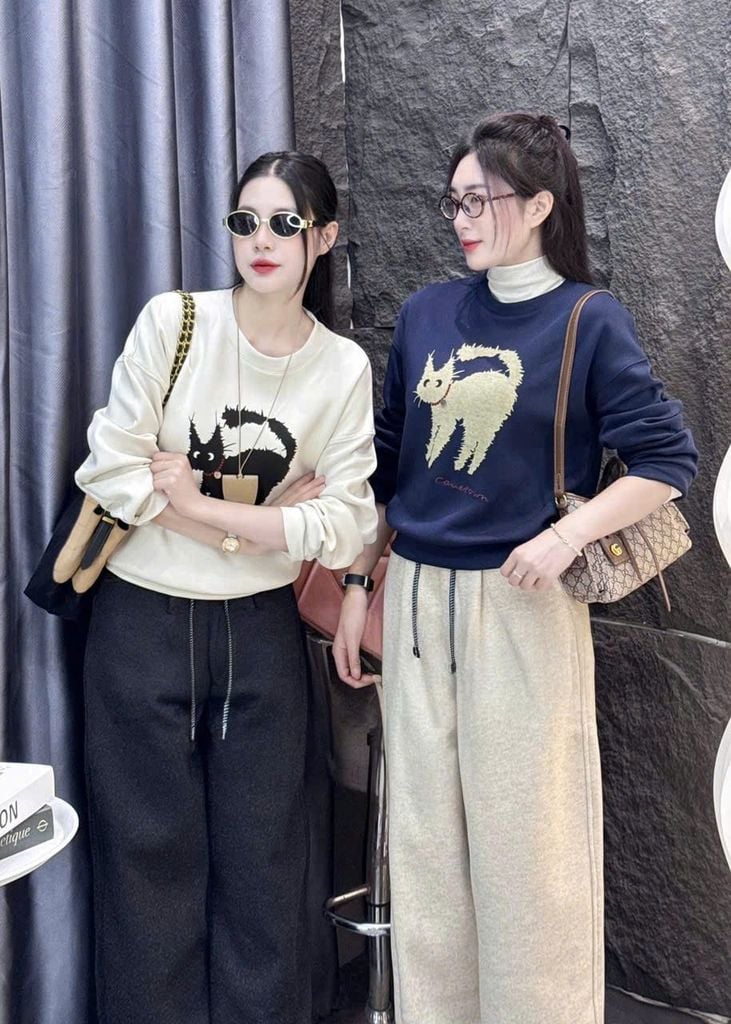 SKY0017 - ÁO THUN LẺ TAY DÀI IN CHÚ MÈO  ( MÀU XANH)