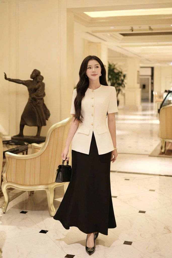 VGU2355 SET CÔNG SỞ PHỐI NÚT- CHÂN VÁY ĐUÔI CÁ