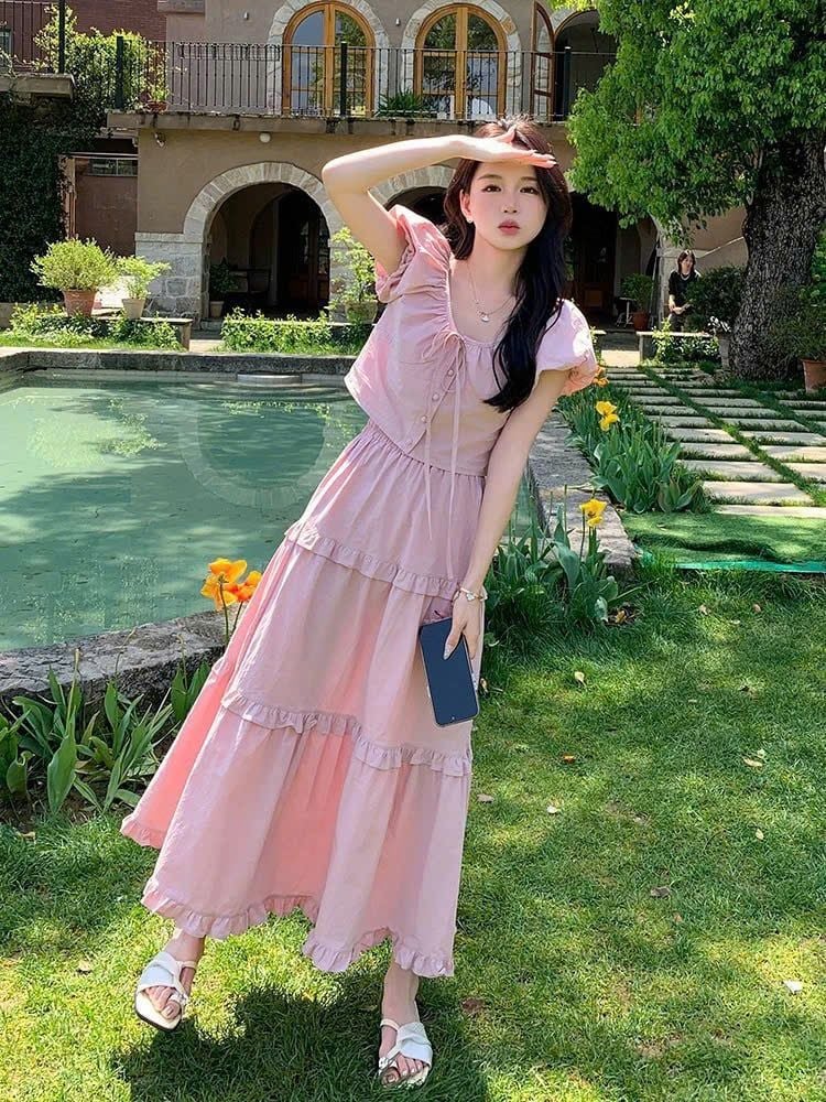 TQ4372 - SET ÁO TAY BỒNG - CHÂN VÁY DÀI