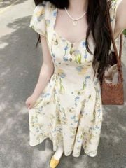 VGU0584 ĐẦM KEM HOA XANH