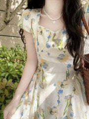 VGU0584 ĐẦM KEM HOA XANH