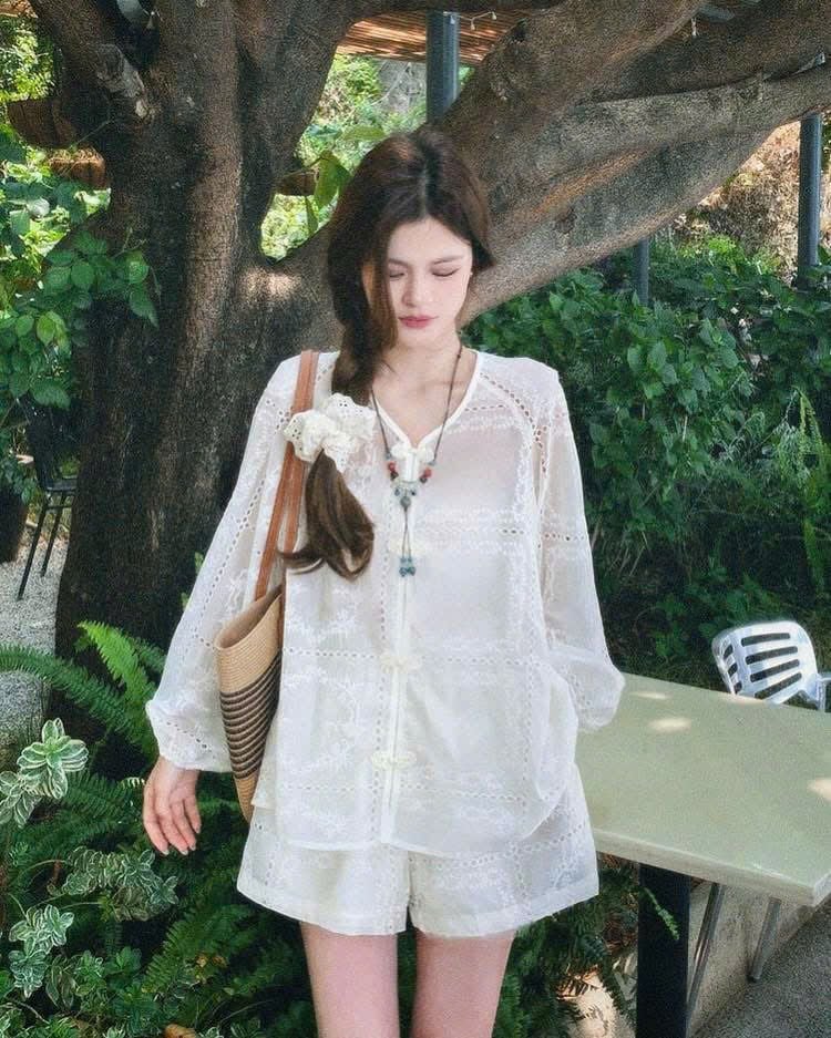 TB8534 - SET ÁO TAY DÀI REN - QUẦN SHORT ( KÈM ÁO TRONG)