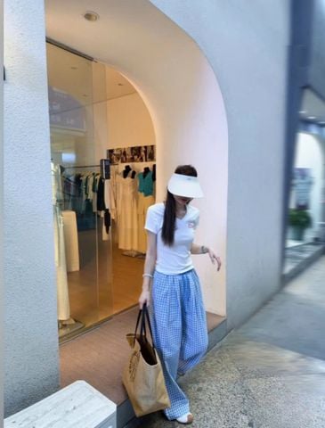 VGU0625 - SET ÁO THUN CỔ TIM - QUẦN DÀI SỌC XANH