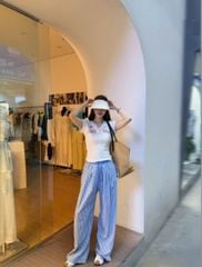 VGU0625 - SET ÁO THUN CỔ TIM - QUẦN DÀI SỌC XANH