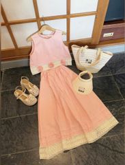 VGU0661 SET ÁO ĐÍNH HOA +CV DÀI (HỒNG)