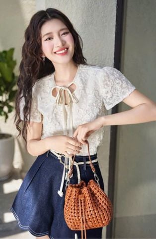 VGU0660 - SET ÁO KIỂU CAO CẤP - QUẦN VIỀN GỢN SÓNG ( KÈM NỊT)