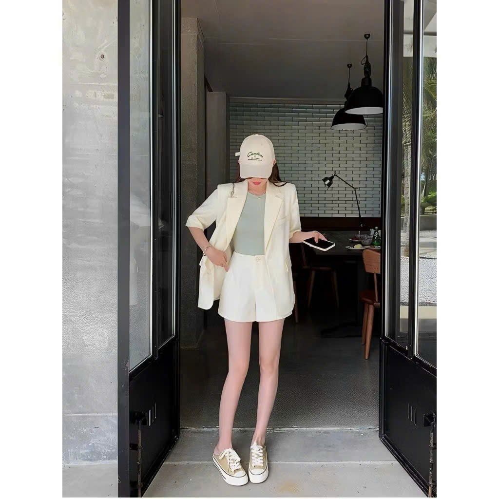 KS0995 - SET VEST 2 MÓN  - MÀU KEM ( KO KÈM ÁO TRONG)