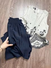 VGU0704 SET ÁO SỌC THÊU CHÂN SÓNG, QUẦN DÀI
