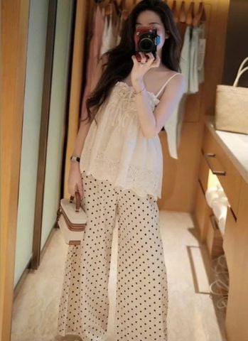 VGU0706 - SET BỘ ÁO 2 DÂY - QUẦN CHẤM BI DÀI