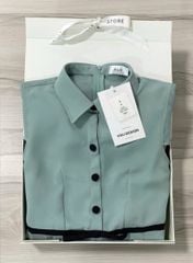 VGU0731 - ĐẦM DÀI XẾP LY VIỀN NƠ EO - MÀU XANH