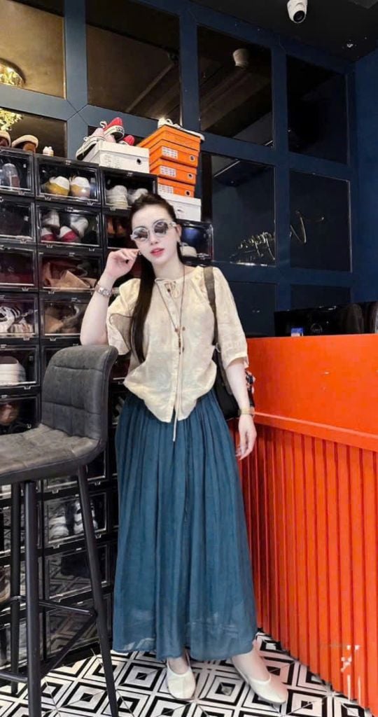 VGU0783 - SET ÁO KIỂU - CHÂN VÁY DÀI XANH