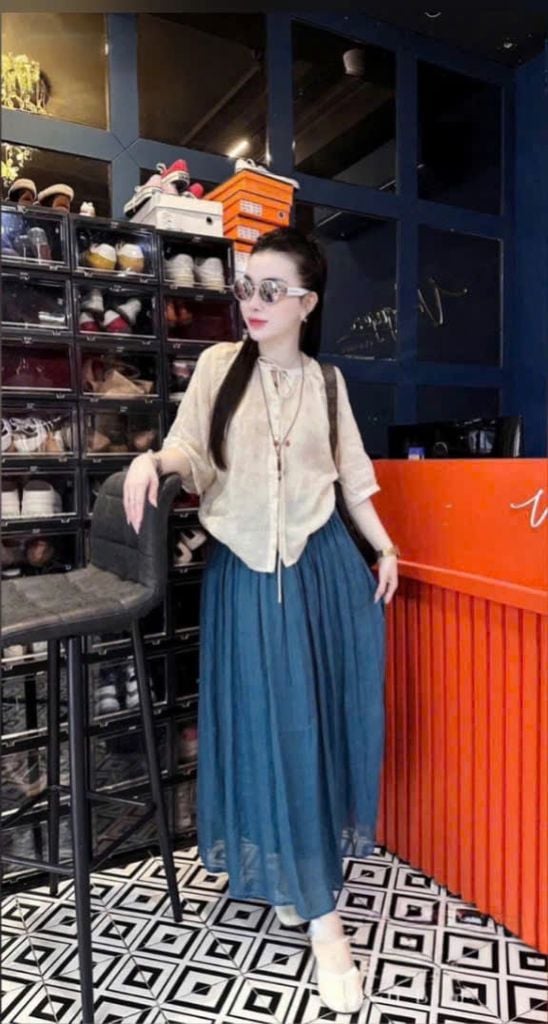 VGU0783 - SET ÁO KIỂU - CHÂN VÁY DÀI XANH