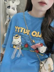VGU0813 - SET ÁO THUN IN HELLO KITTY - CHÂN VÁY PHỐI VIỀN REN