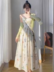 KS1042 - SET ĐẦM HOA + ÁO KHOÁC - MÀU KEM