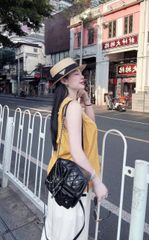 TB8814 - SET ÁO CHẤM BI SÁT NÁCH VÀNG - QUẦN DÀI VIỀN BÈO