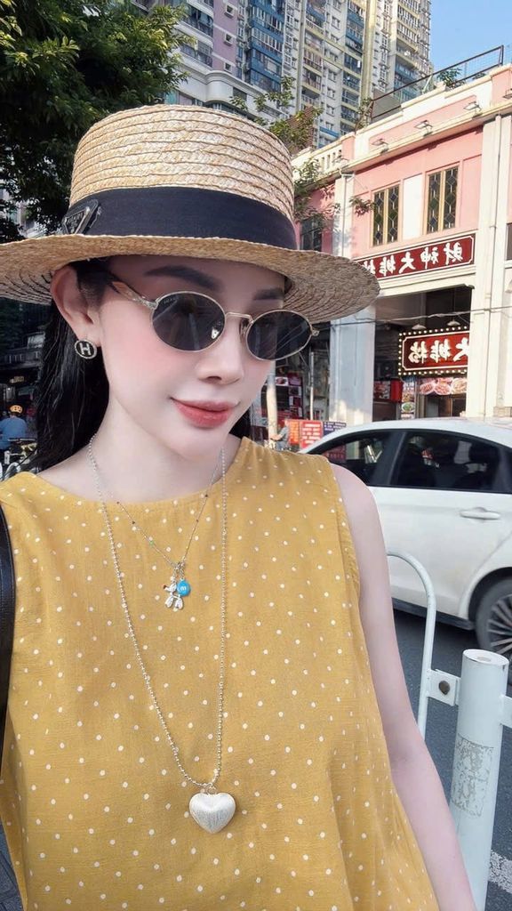 TB8814 - SET ÁO CHẤM BI SÁT NÁCH VÀNG - QUẦN DÀI VIỀN BÈO