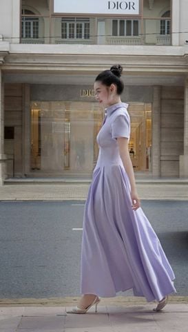 VGU0855 - ĐẦM CỔ SƠ MI DÁNG DÀI MÀU TÍM