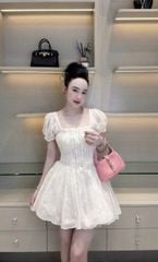 TB8804 ĐẦM XÔ THÊU HOA NÚT BỌC (TRẮNG)