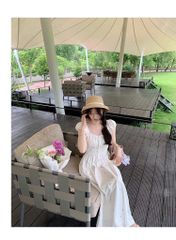 KS1069 - ĐẦM LINEN THÊU  HOA