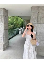 KS1069 - ĐẦM LINEN THÊU  HOA