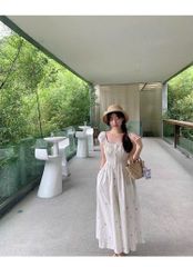 KS1069 - ĐẦM LINEN THÊU  HOA