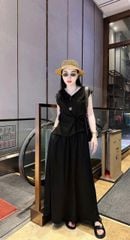 TB8877 - ĐẦM LỤA CỔ TIM, PHỐI LƯNG BẢN THUN - MÀU ĐEN