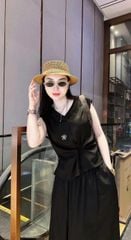 TB8877 - ĐẦM LỤA CỔ TIM, PHỐI LƯNG BẢN THUN - MÀU ĐEN