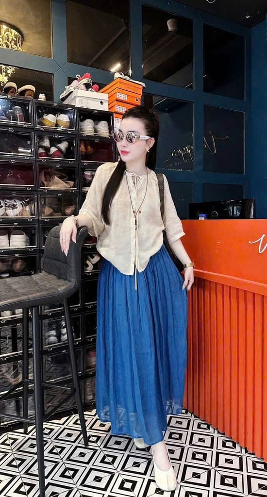 KS1090 - SET ÁO TAY LỬNG - CHÂN VÁY DÀI XANH
